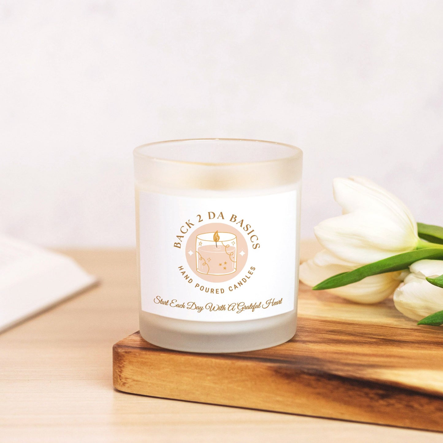 Grateful Heart Candle Frosted Glass (Hand Poured 11 oz)