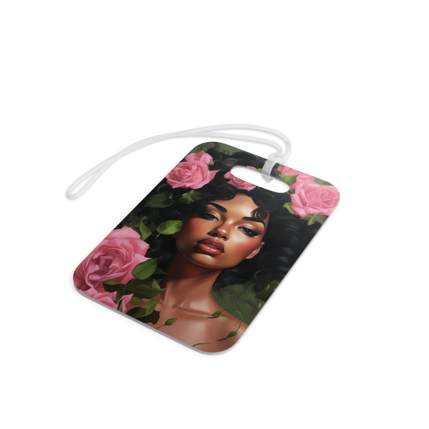 Pretty Black Woman With Pink Flowers Luggage Tag - #1