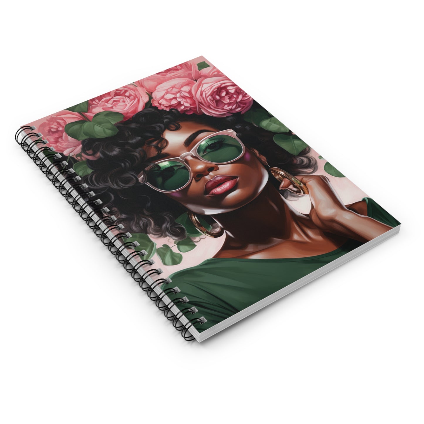 Pretty Black Woman With Pink Flowers Collection - Spiral Notebook - #2