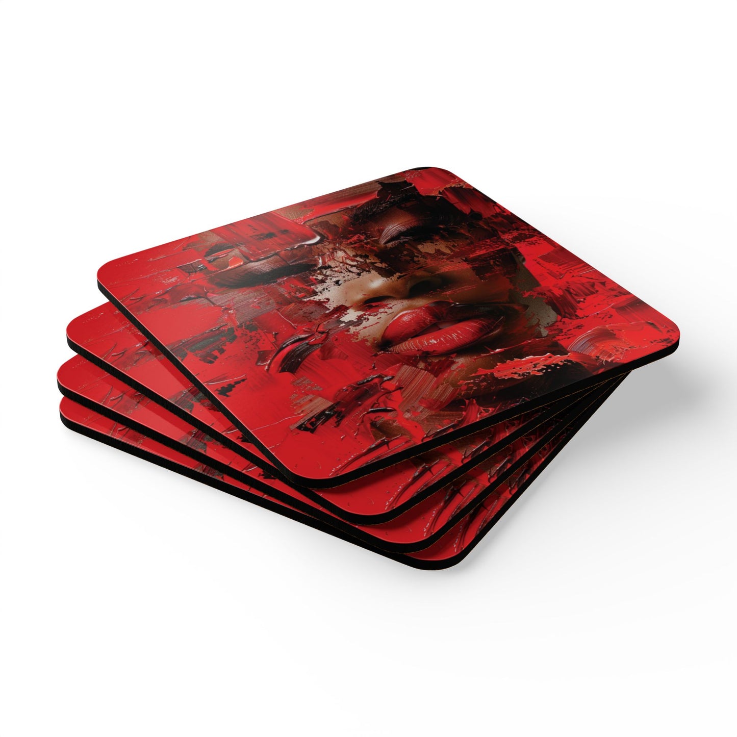 Red Faced Woman Corkwood Coaster Set of 4