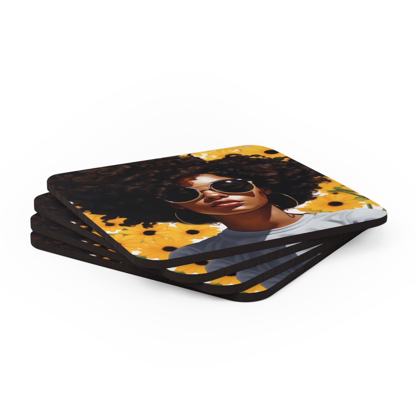Beauty Unbound With Daisies Corkwood Coaster Set of 4