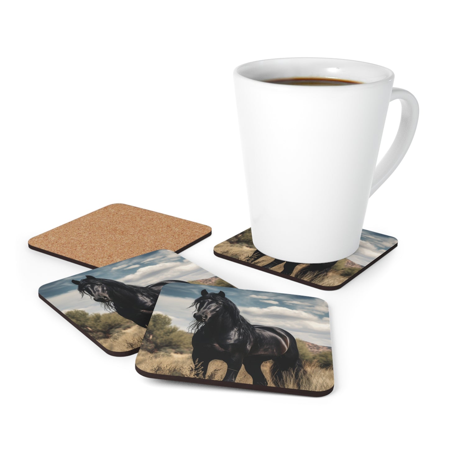 Ebony Stallion Corkwood Coaster Set of 4