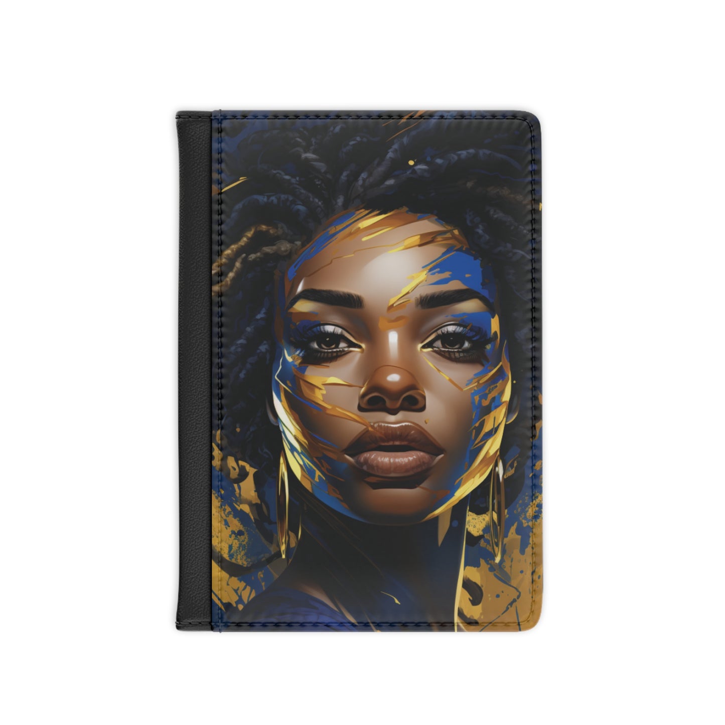 Stunning in Blue and Gold Black Woman Passport Holder