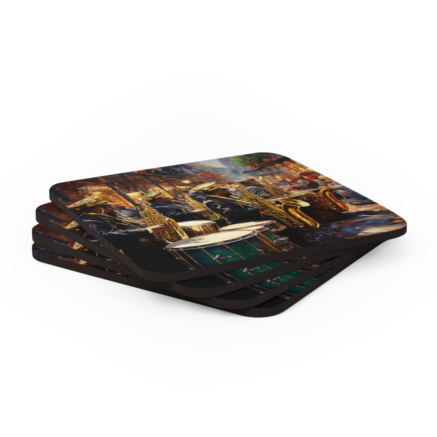 Mardi Gras Band Corkwood Coaster Set of 4