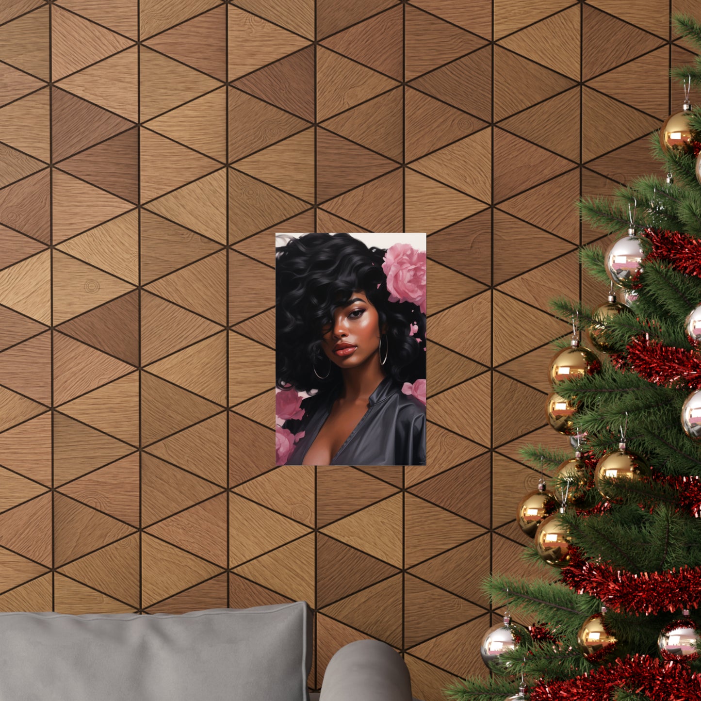 Beautiful Black Woman With Pink Flowers Vertical Poster - #2