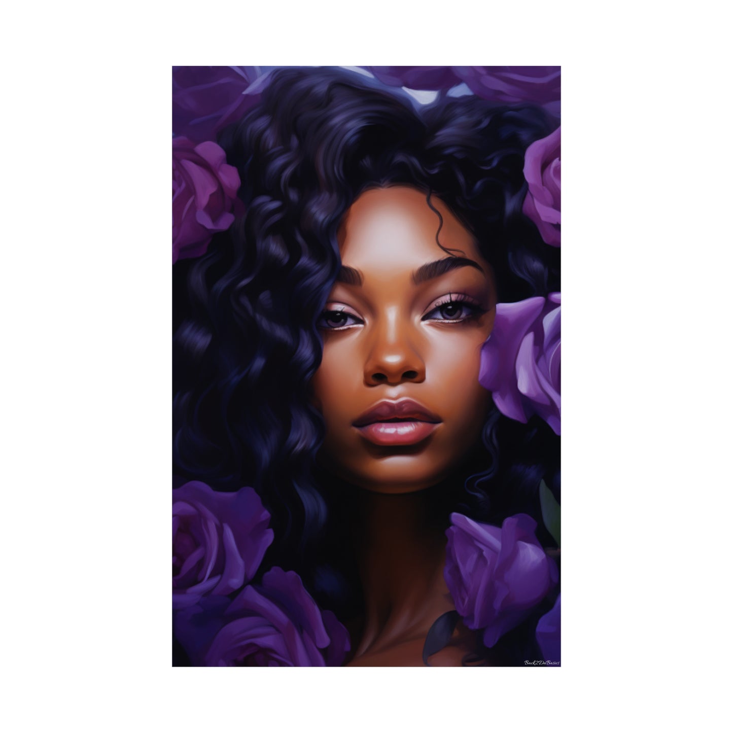 Beautiful Black Woman With Purple Flowers - Vertical Poster - #1