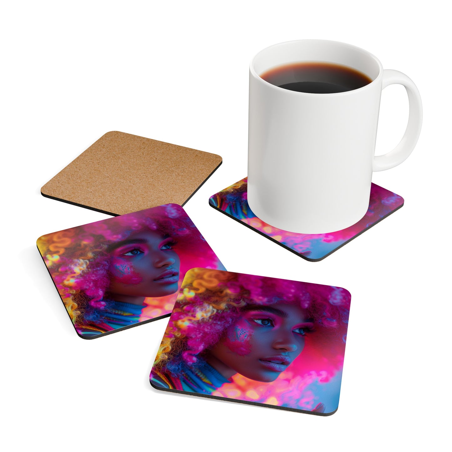 Colorful Fro Diva Corkwood Coaster Set