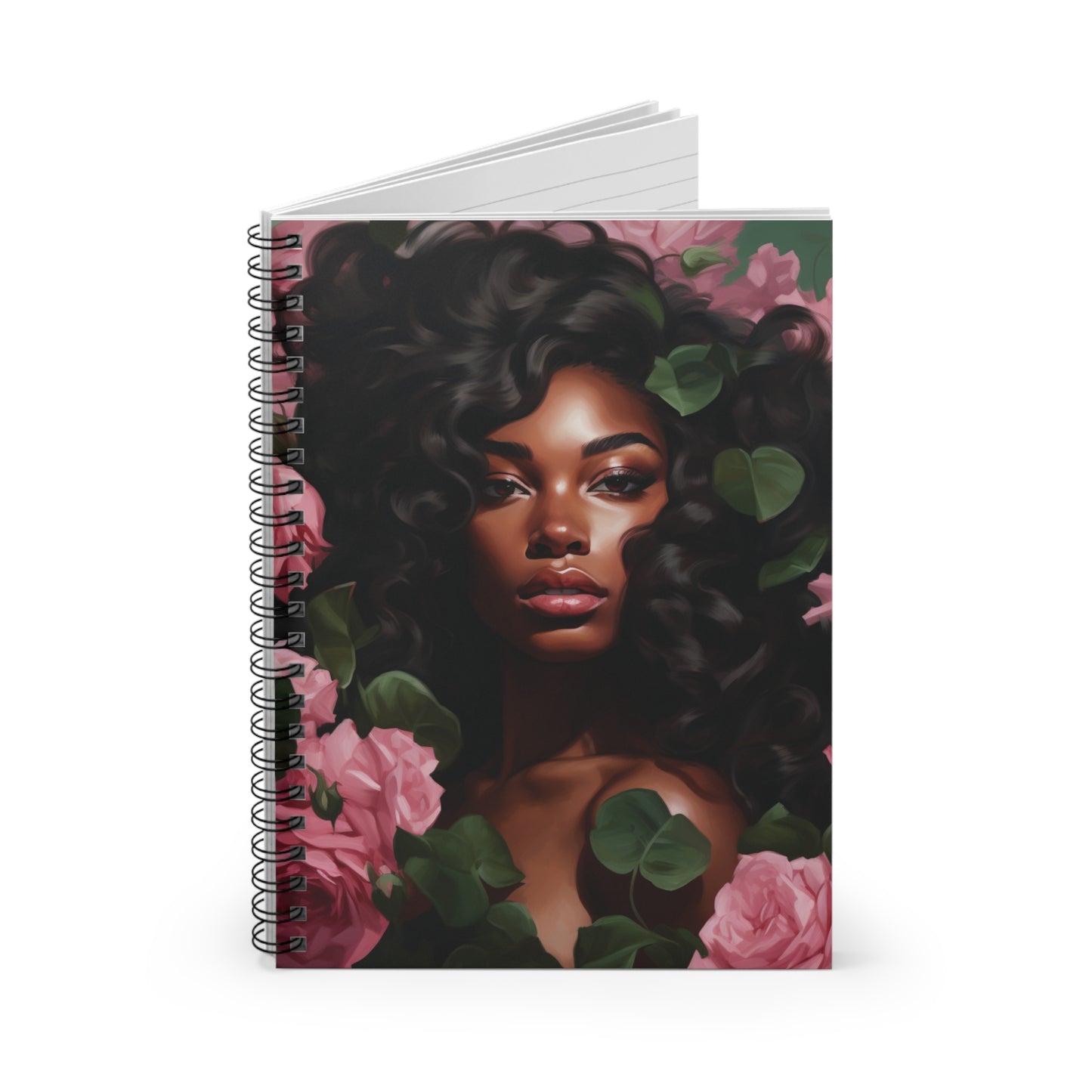 Pretty Black Woman With Pink Flowers Collection - Spiral Notebook - #1