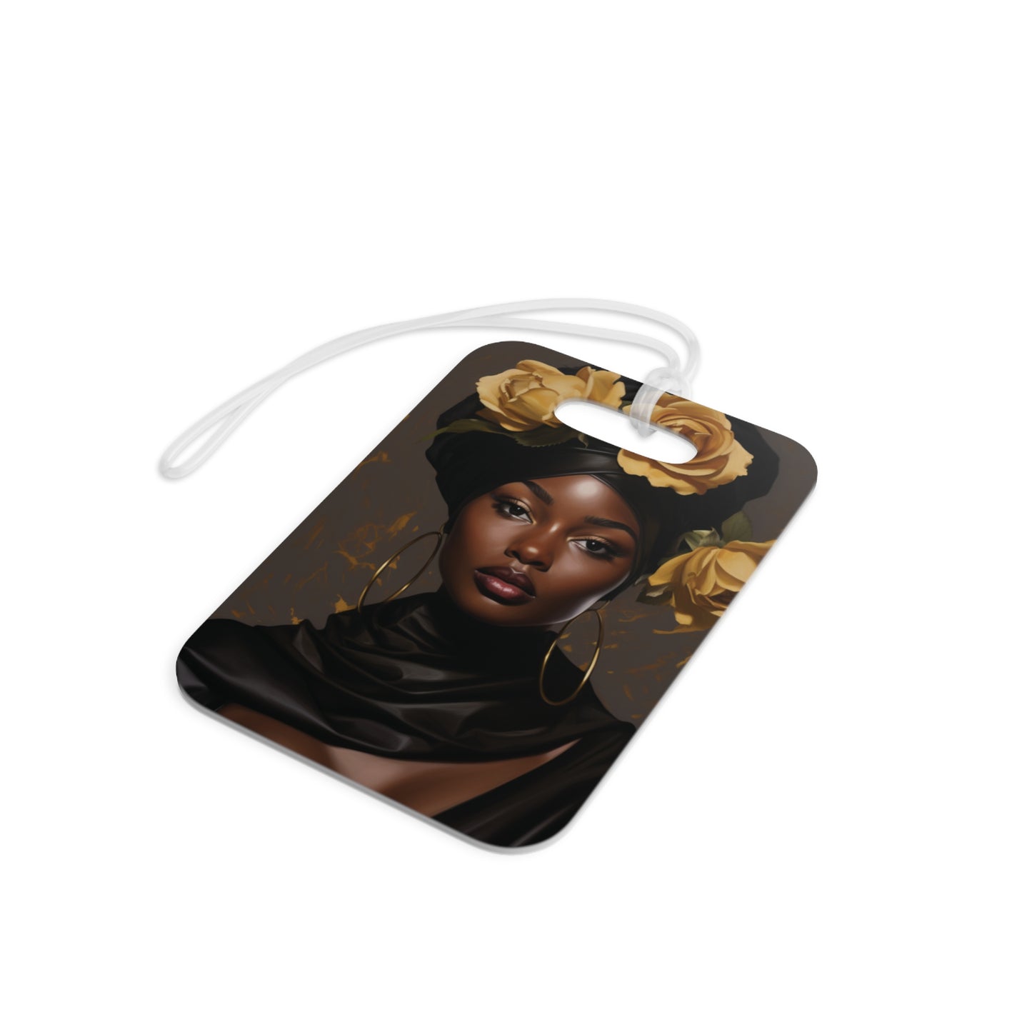 Beautiful Black Woman With Gold Flowers Luggage Tag - #2