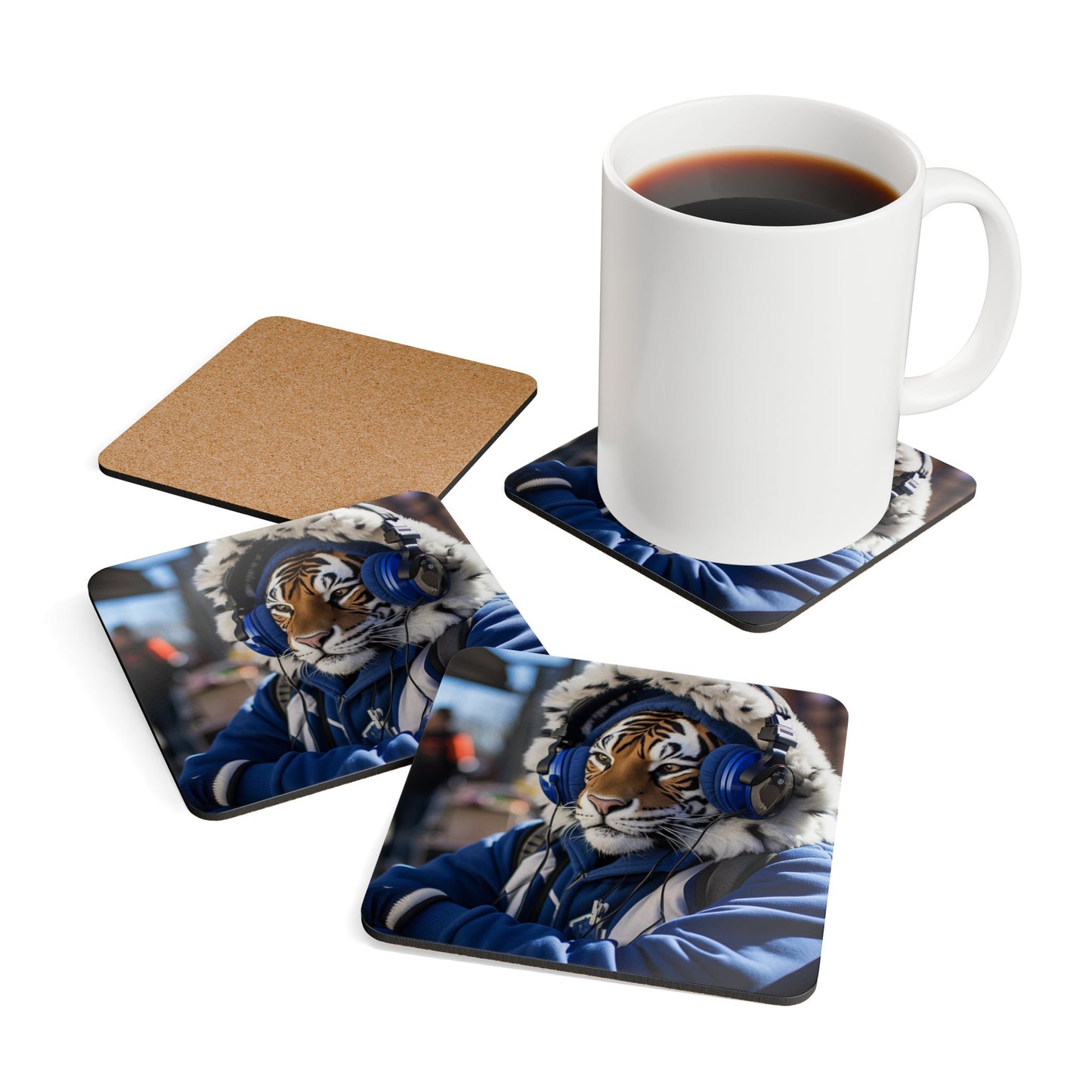 Chilling Tiger Corkwood Coaster Set