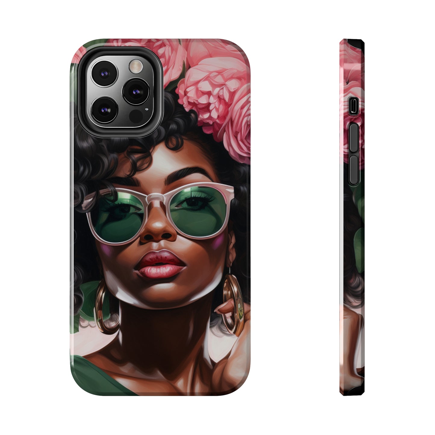 Pretty Black Woman With Pink Flowers Tough Case For iPhone  - #2