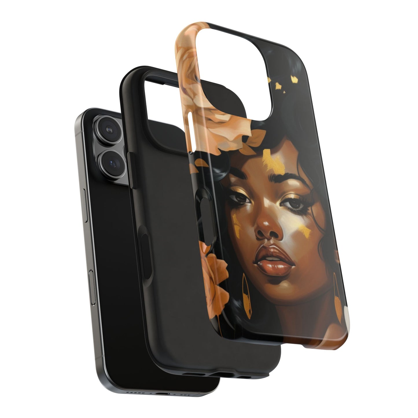 Beautiful Black Woman With Gold Flowers Tough Phone Case