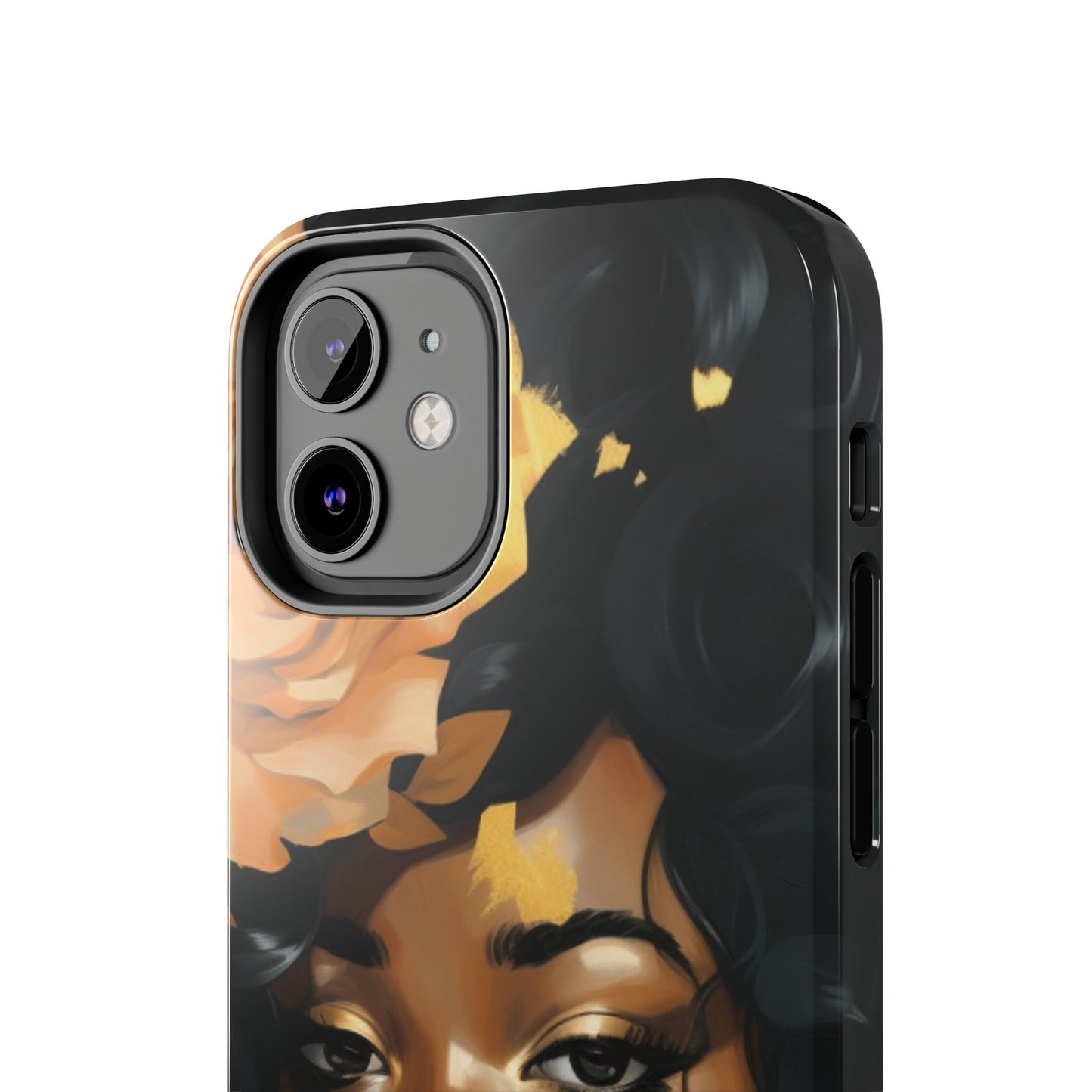Beautiful Black Woman With Gold Flowers Tough Phone Case