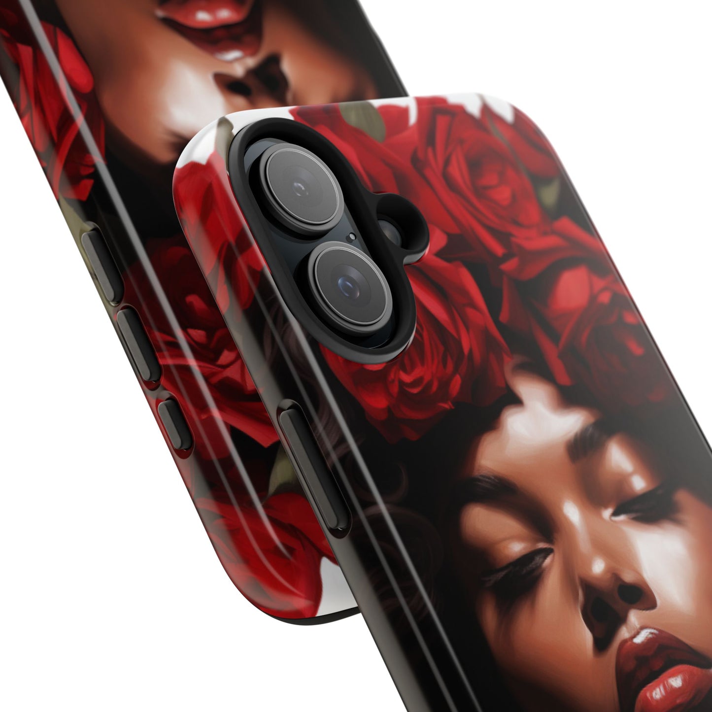 Beautiful Black Woman With Red Flowers Tough Phone Case