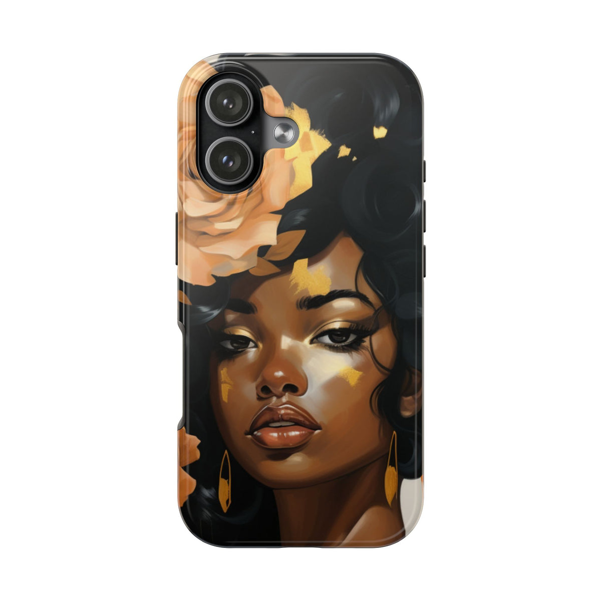 Beautiful Black Woman With Gold Flowers Tough Phone Case