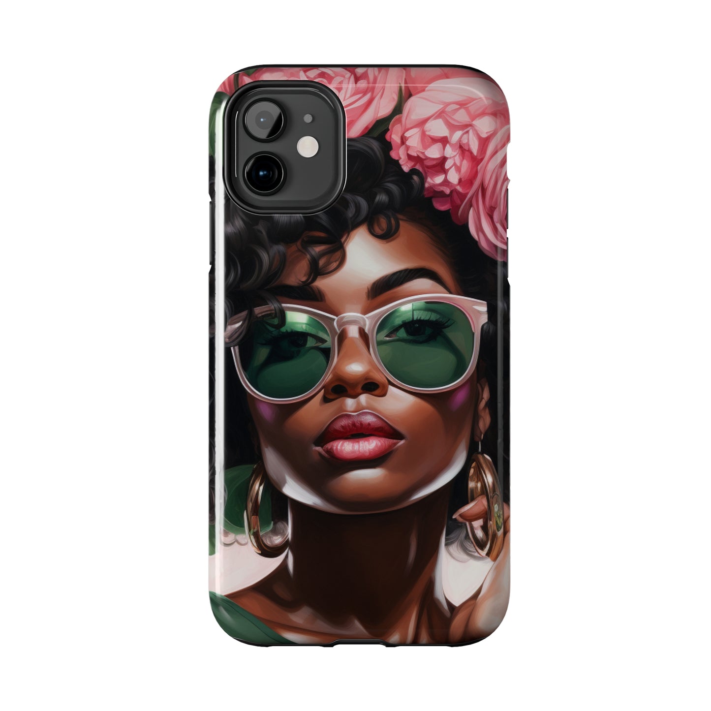 Pretty Black Woman With Pink Flowers Tough Case For iPhone  - #2