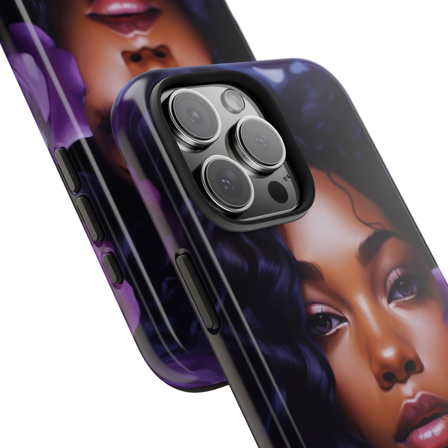 Beautiful Black Woman With Purple Flowers Tough Phone Case