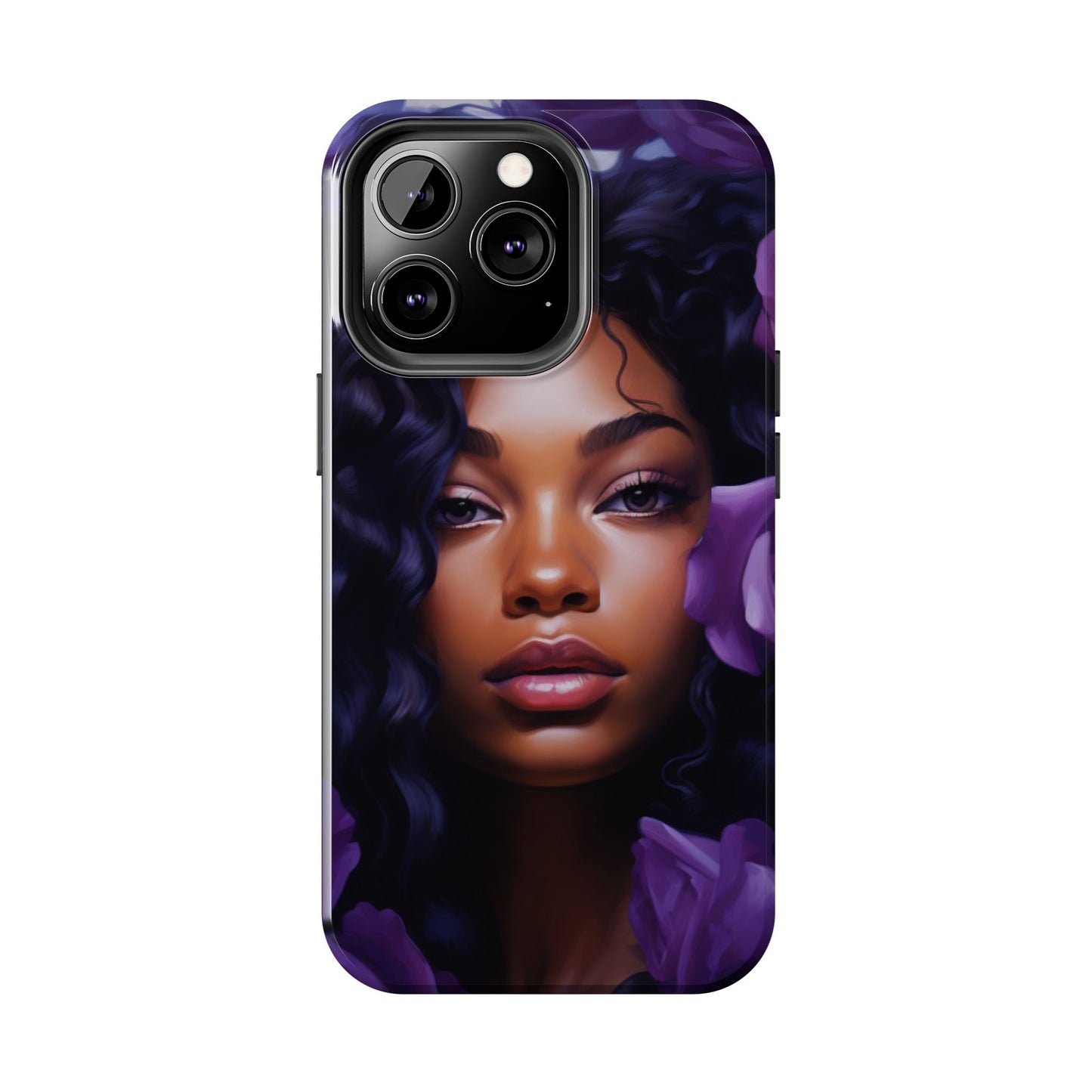 Beautiful Black Woman With Purple Flowers Tough Phone Case