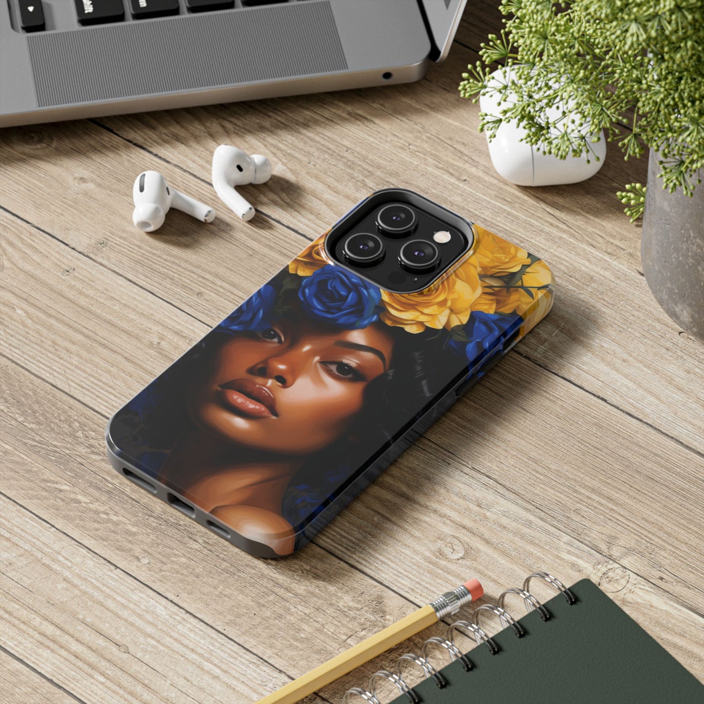 Stunning in Blue and Gold Beautiful Black Woman Tough Phone Case