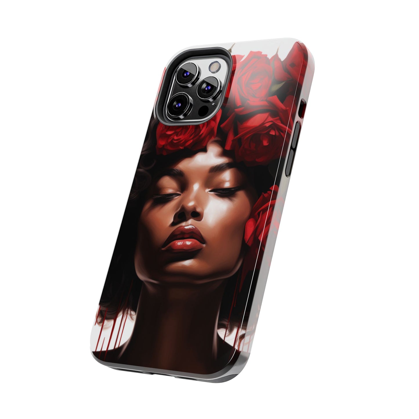 Beautiful Black Woman With Red Flowers Tough Phone Case