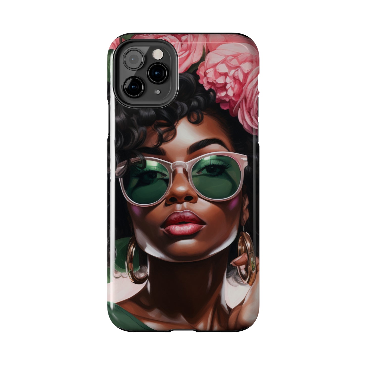 Pretty Black Woman With Pink Flowers Tough Case For iPhone  - #2