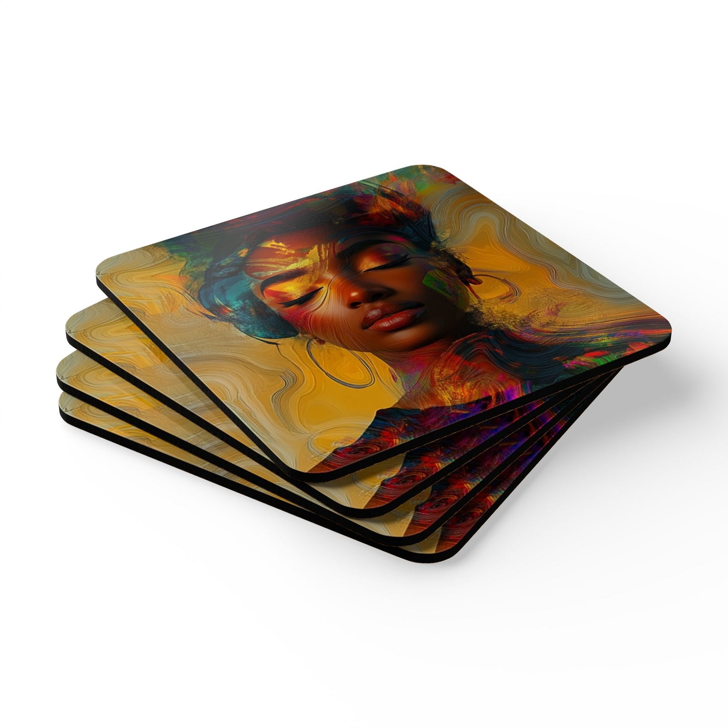 Peaceful Colorful Diva Corkwood Coaster Set of 4