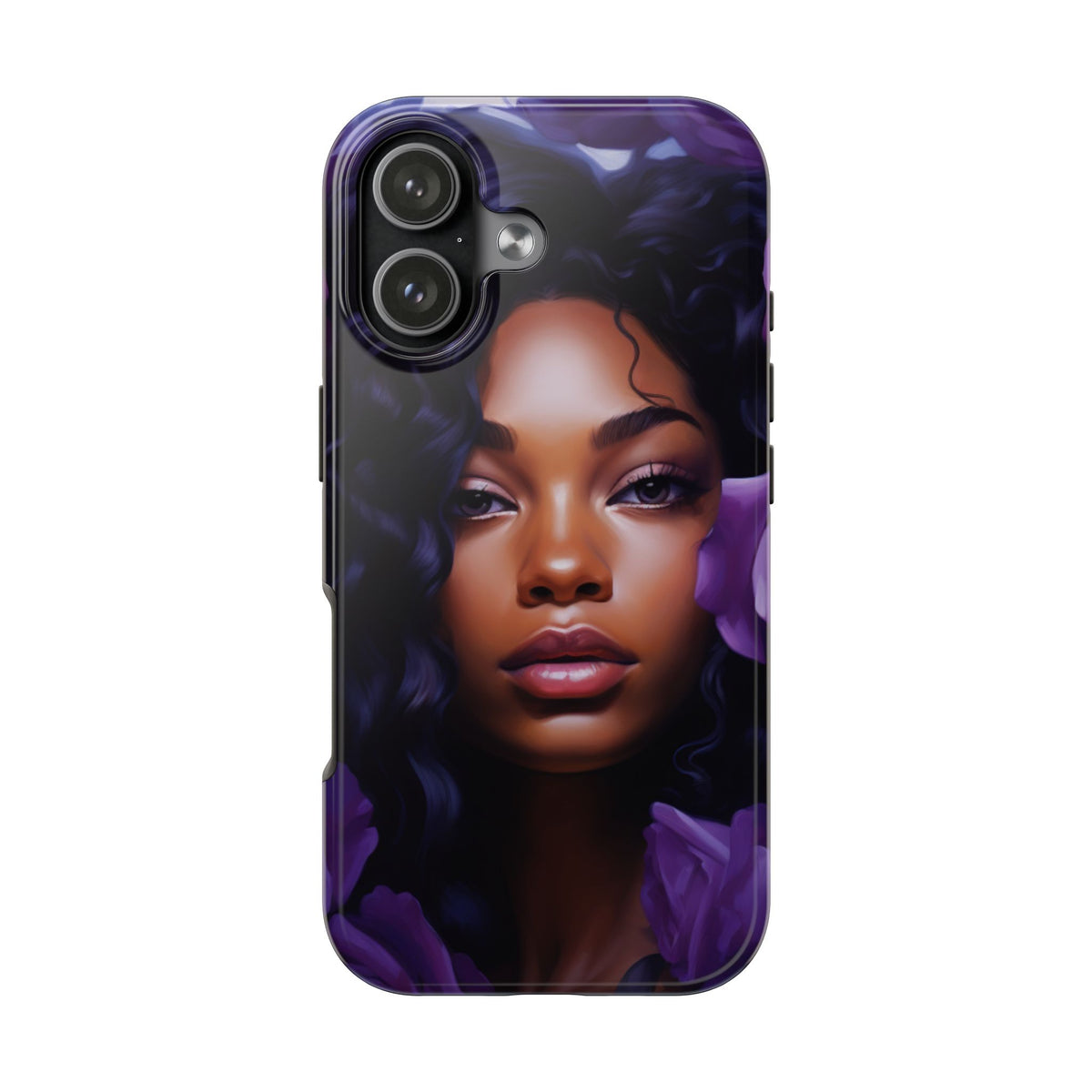 Beautiful Black Woman With Purple Flowers Tough Phone Case