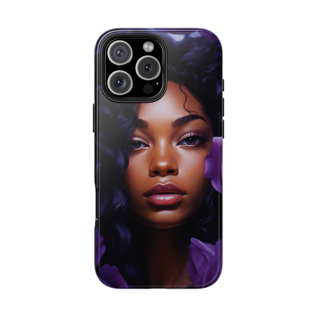 Beautiful Black Woman With Purple Flowers Tough Phone Case