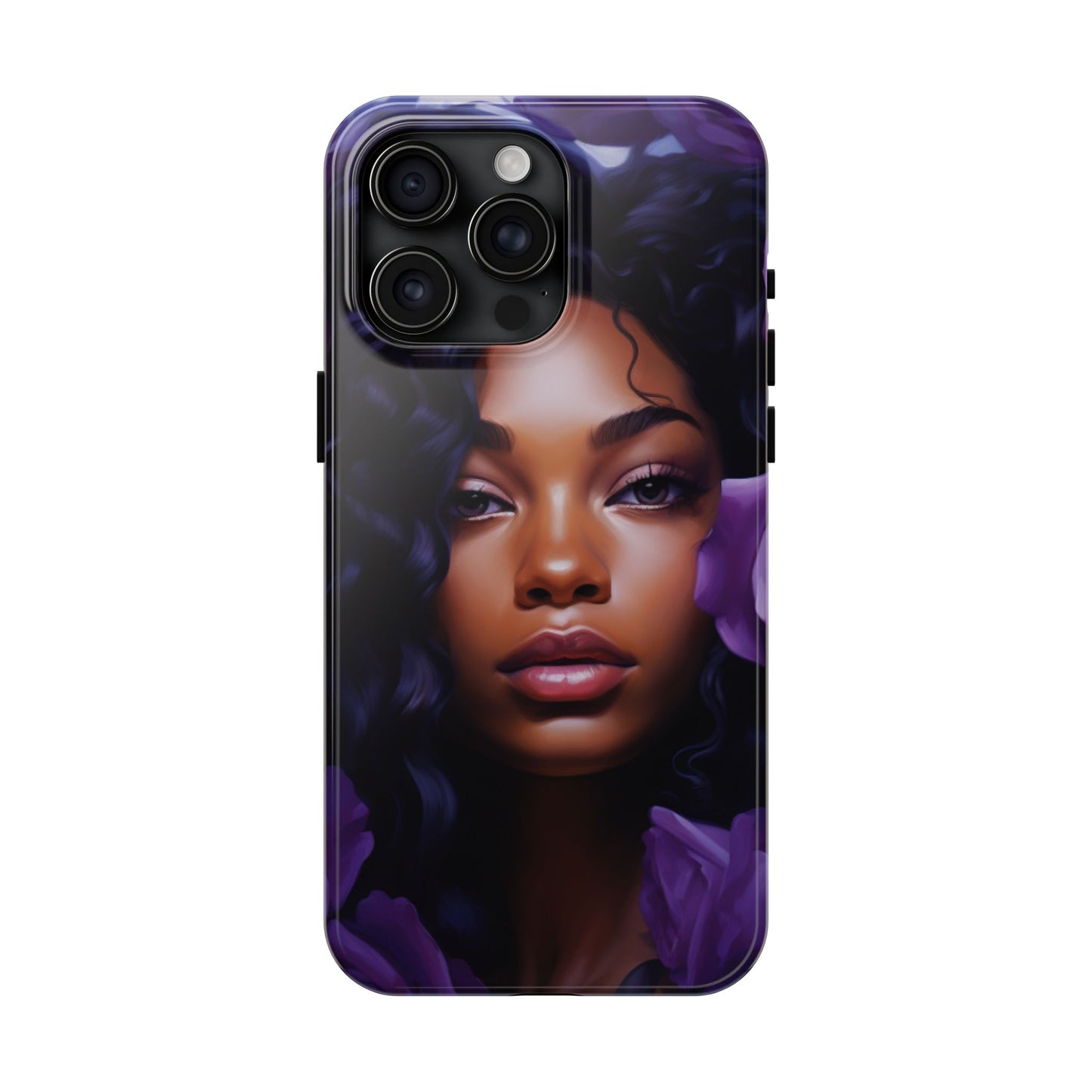 Beautiful Black Woman With Purple Flowers Tough Phone Case