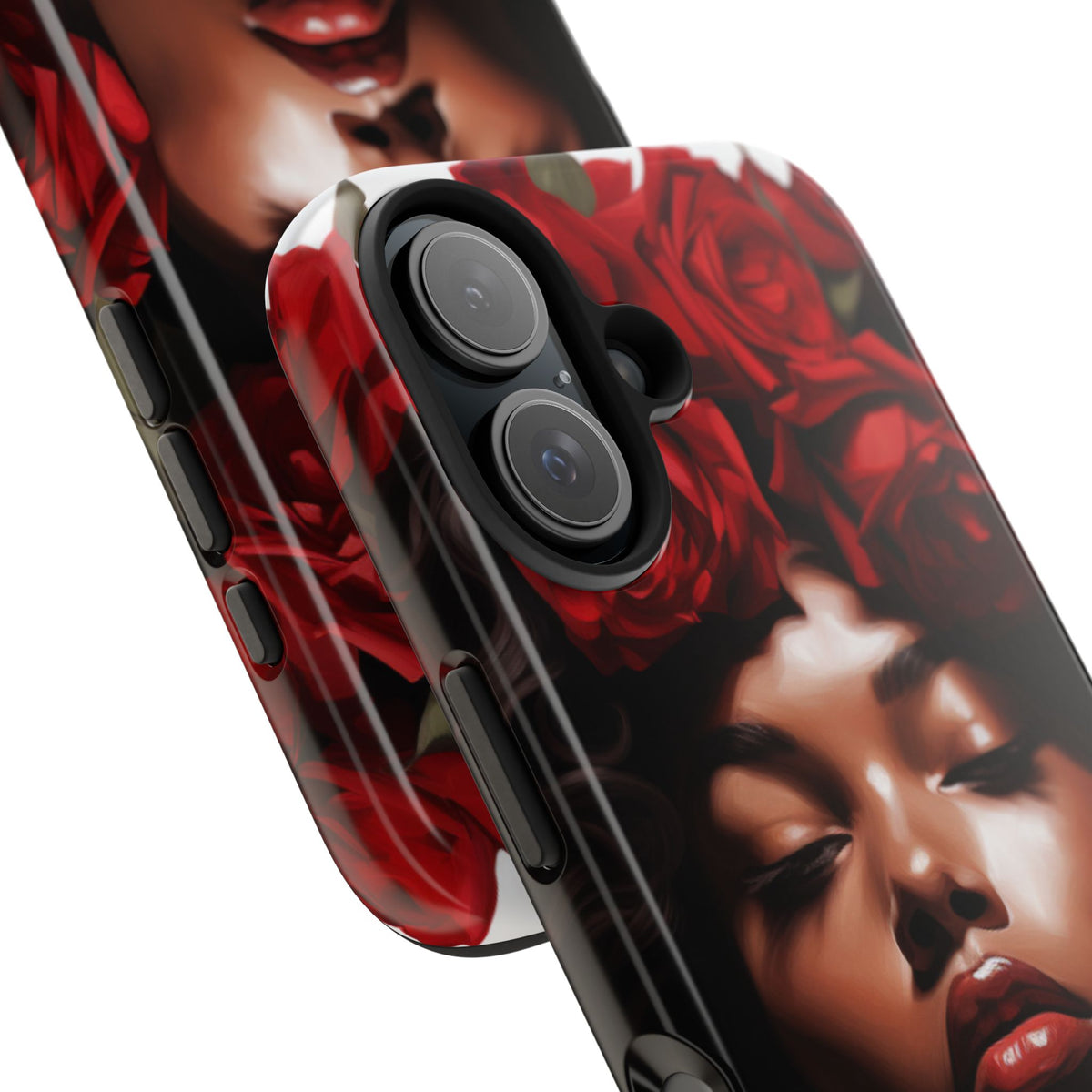 Beautiful Black Woman With Red Flowers Tough Phone Case
