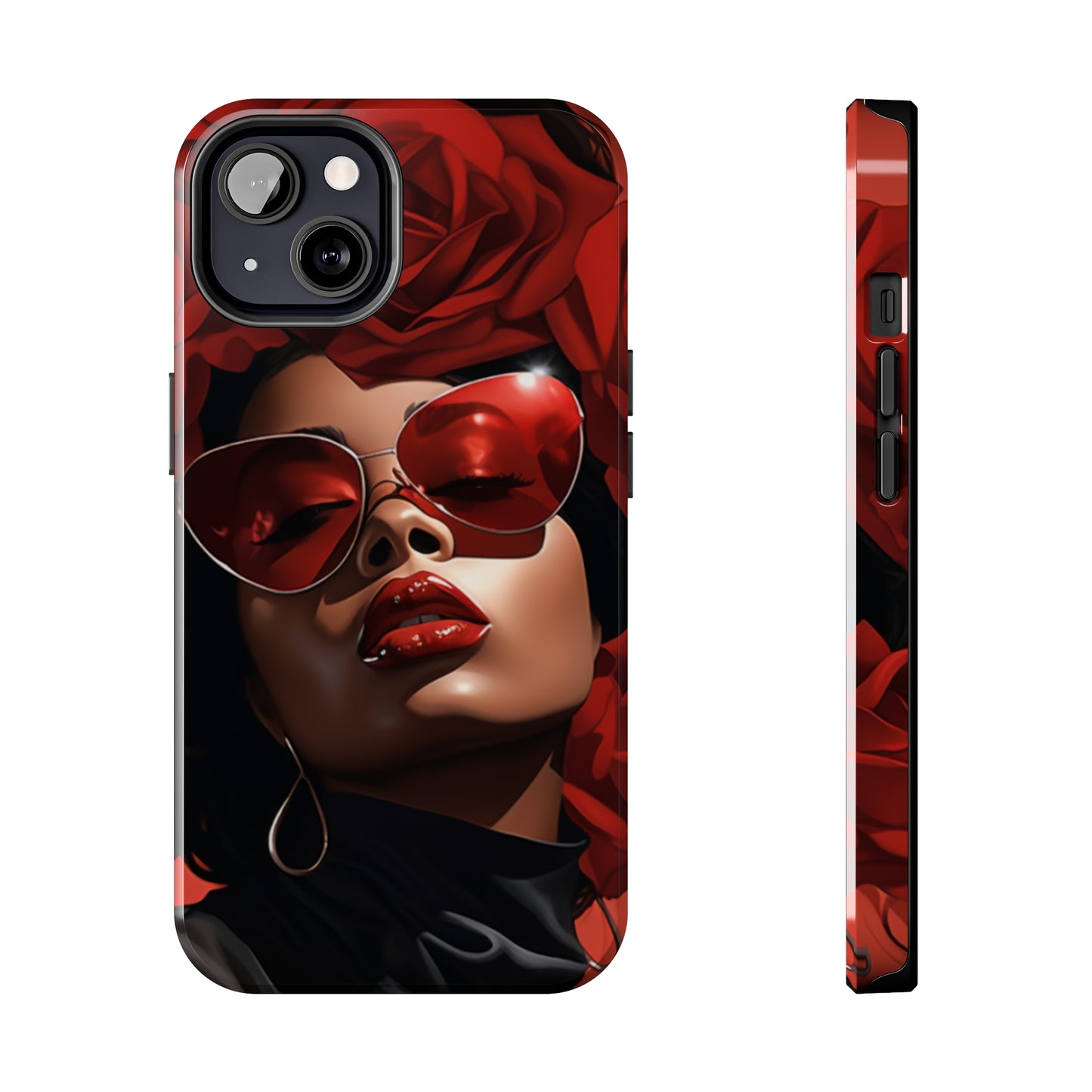 Beautiful Black Woman With Red Flowers Tough Case For iPhone