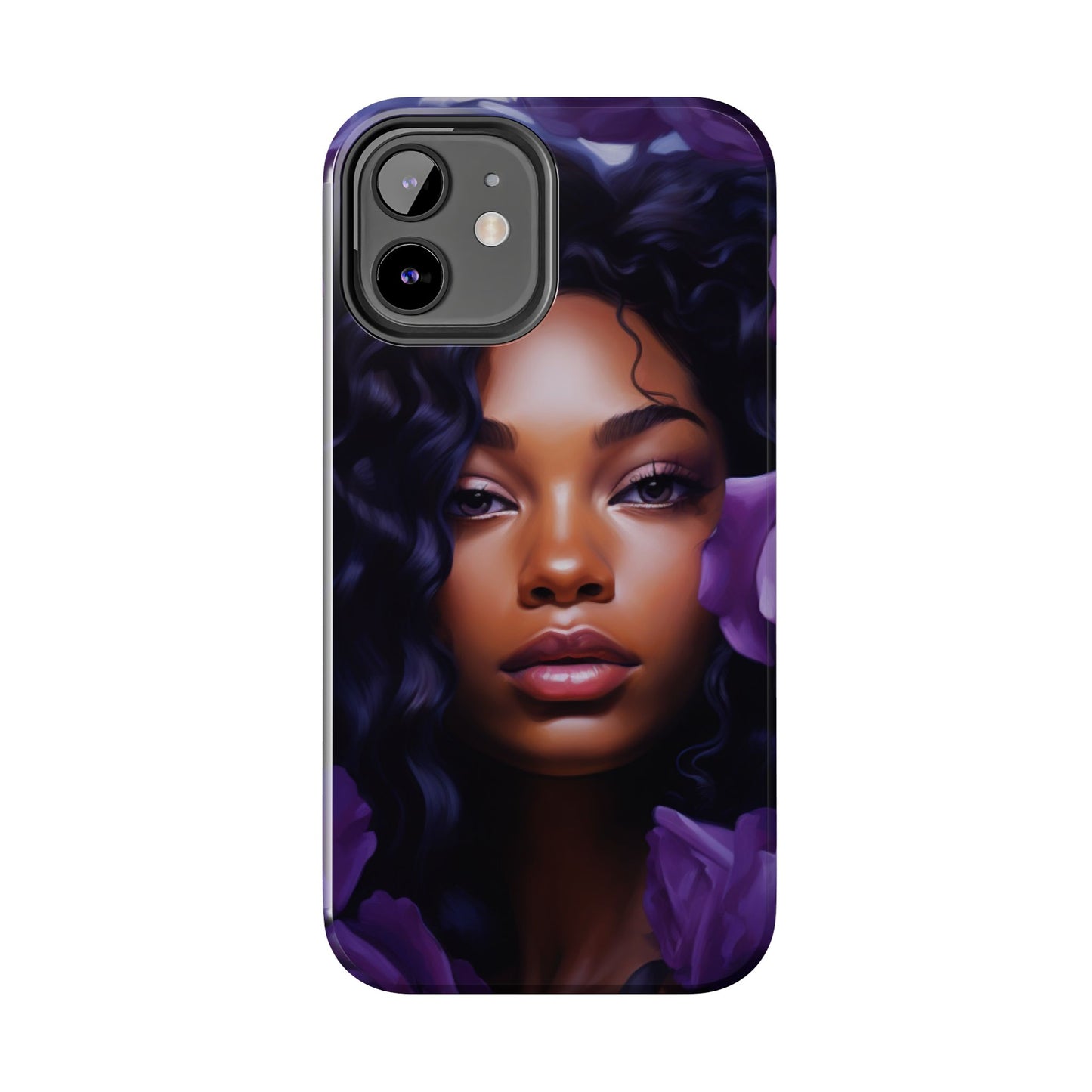 Beautiful Black Woman With Purple Flowers Tough Phone Case