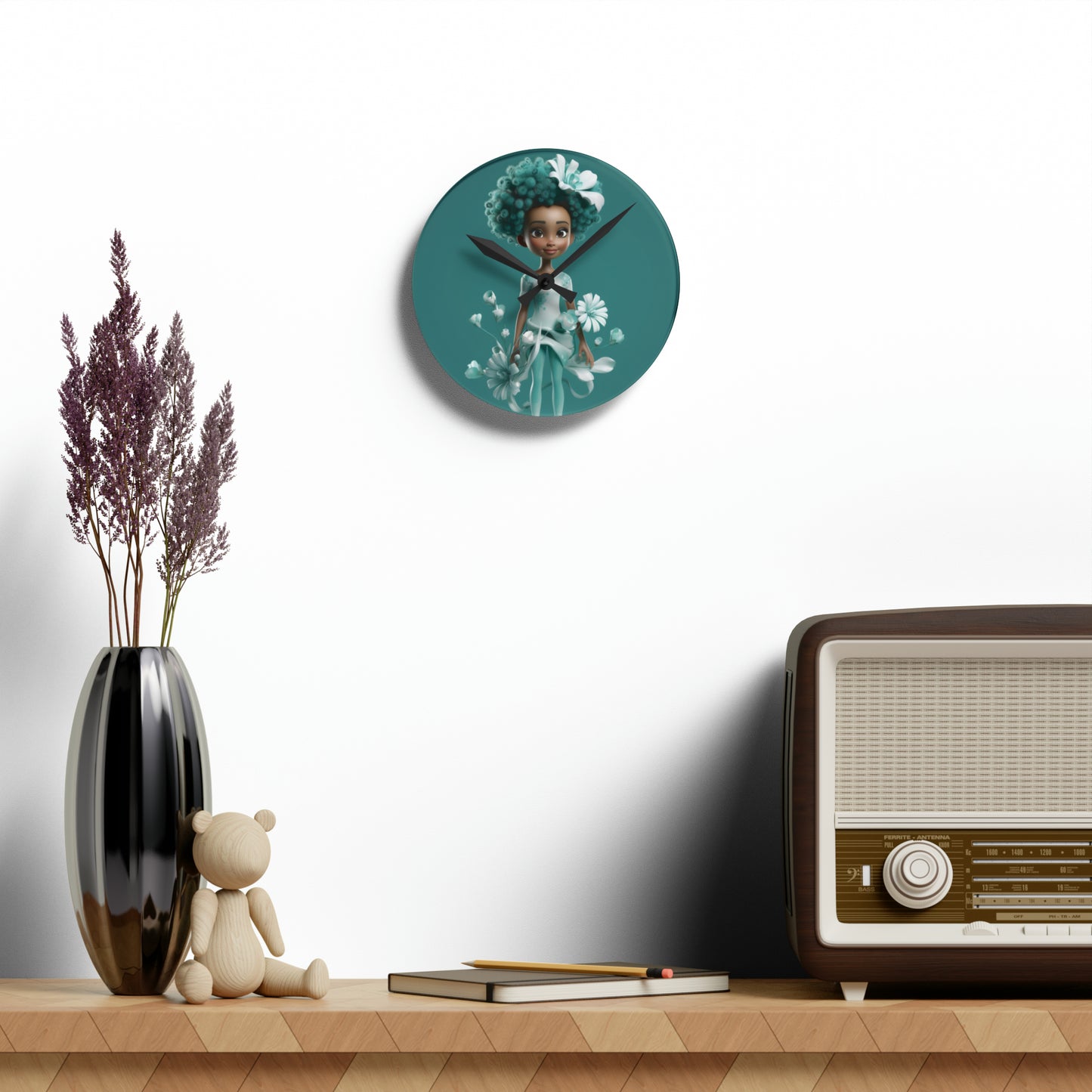 Teal Fairy Acrylic Wall Clock