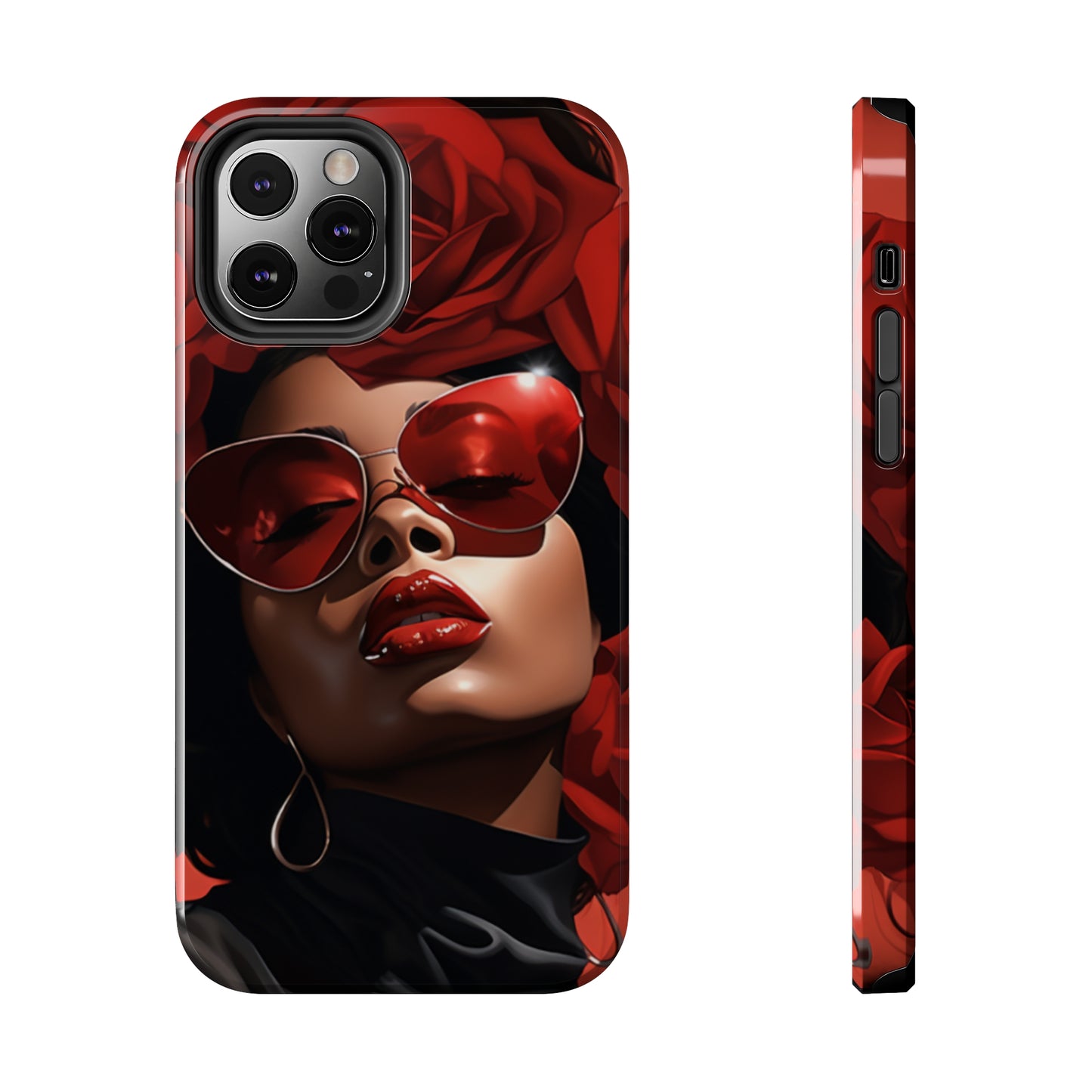 Beautiful Black Woman With Red Flowers Tough Case For iPhone