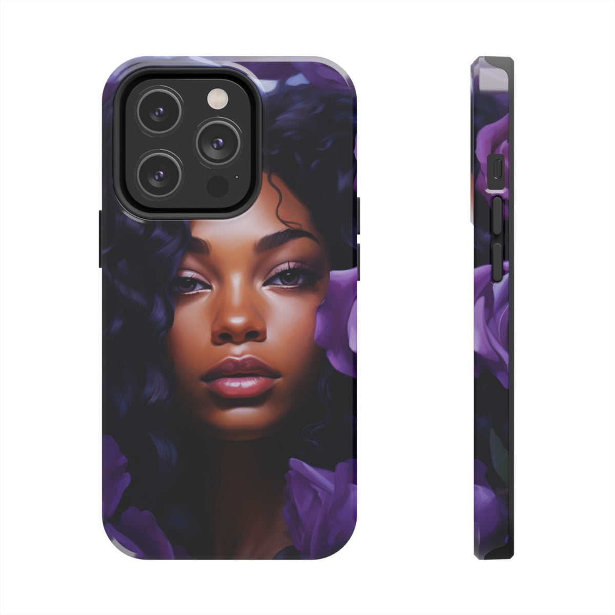 Beautiful Black Woman With Purple Flowers Tough Phone Case