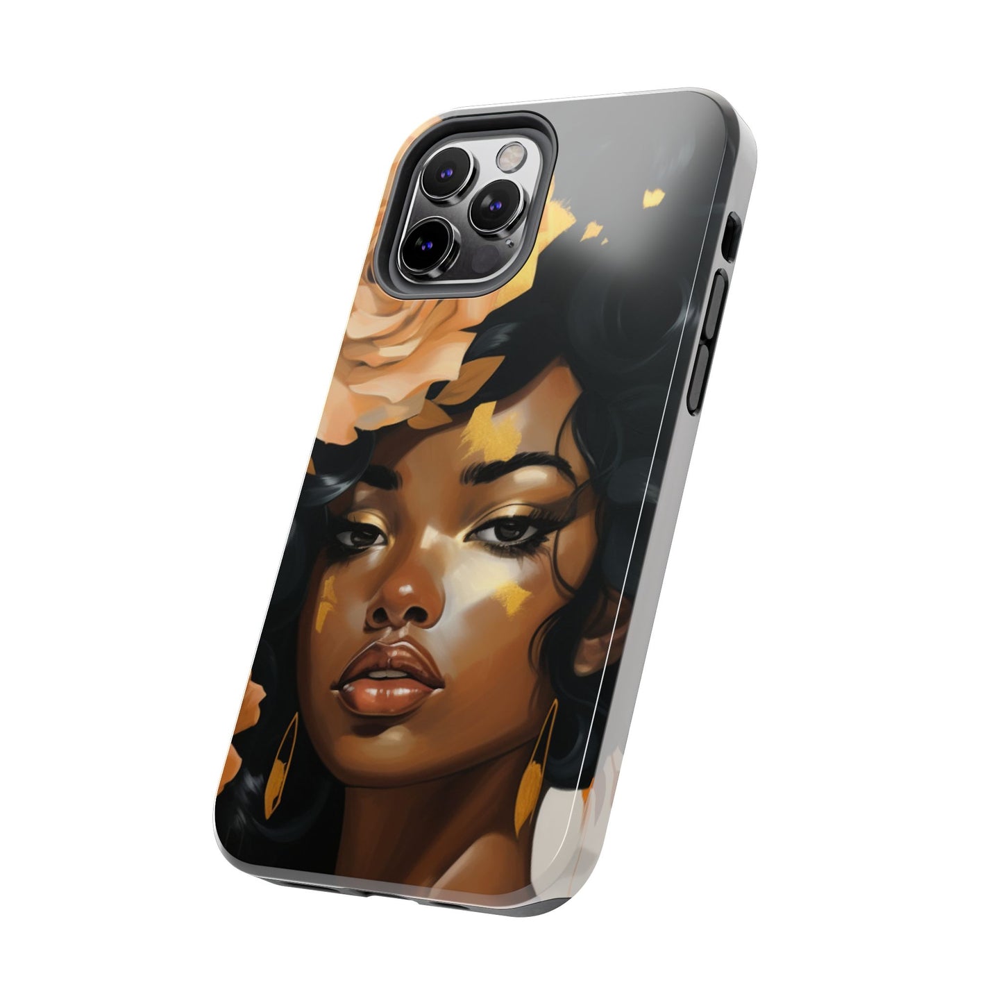 Beautiful Black Woman With Gold Flowers Tough Phone Case