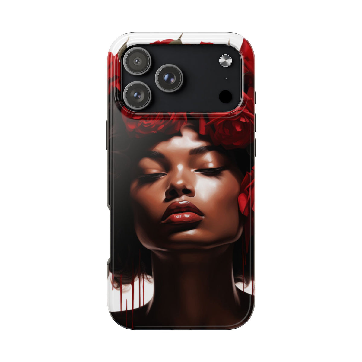 Beautiful Black Woman With Red Flowers Tough Phone Case