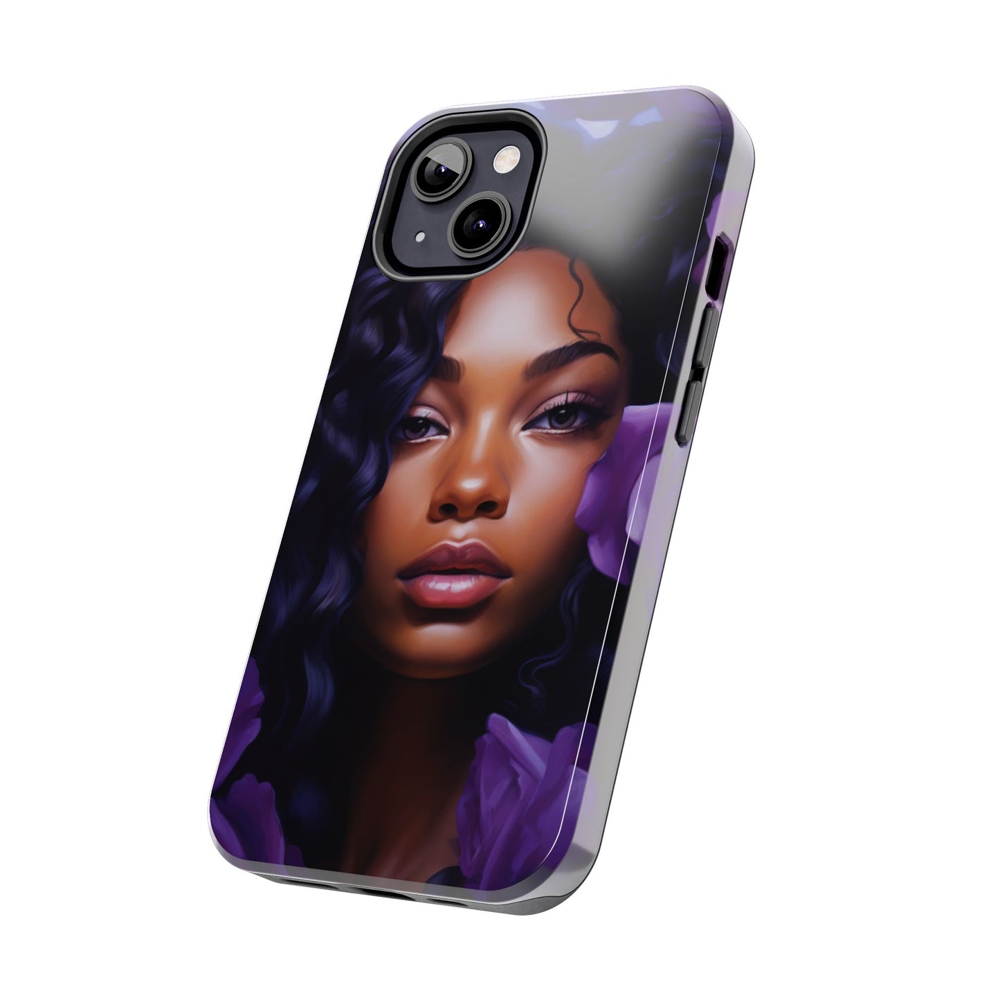 Beautiful Black Woman With Purple Flowers Tough Phone Case