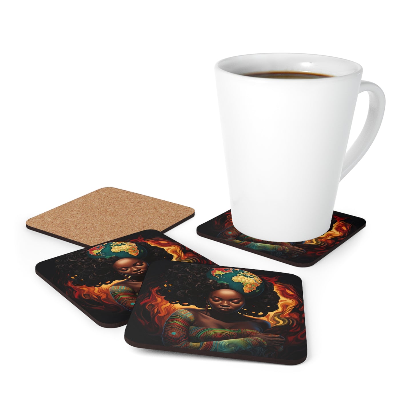 Beautiful Black Woman Corkwood Coaster Set
