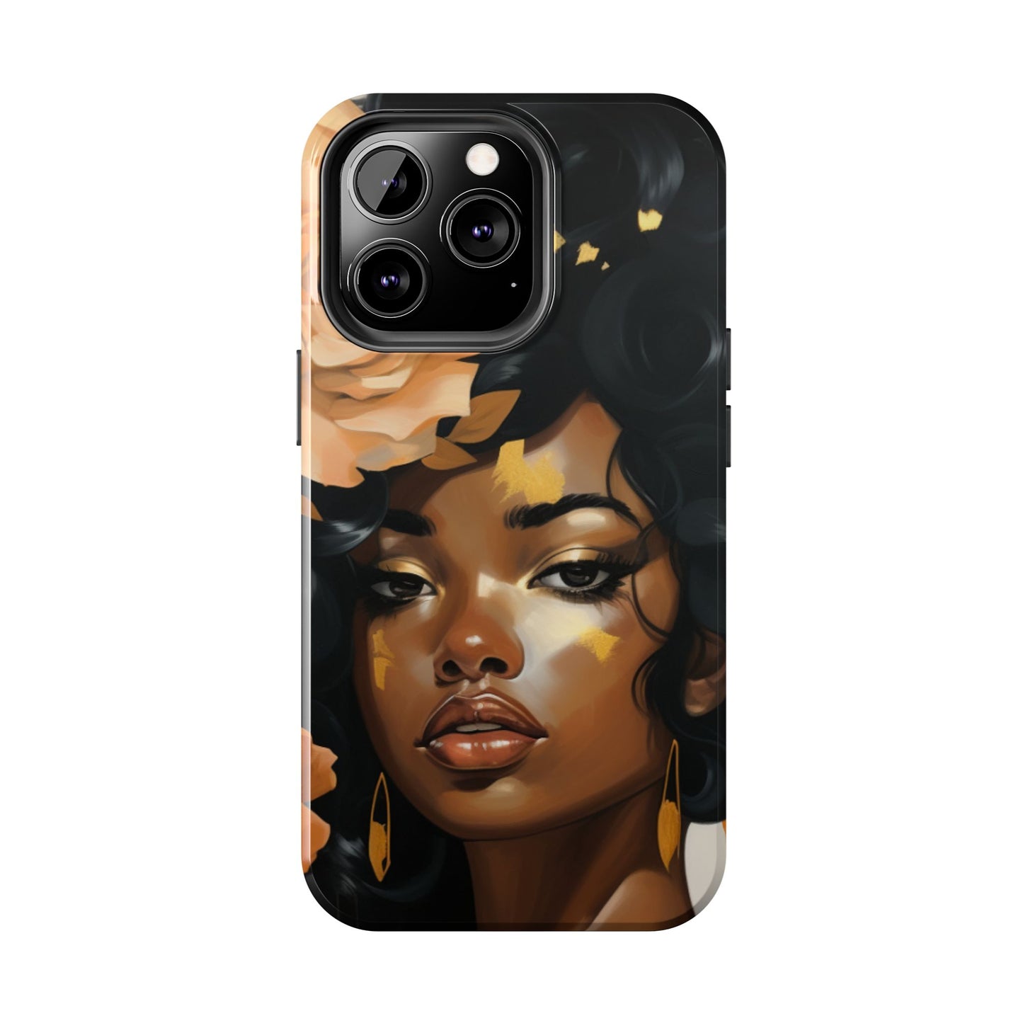 Beautiful Black Woman With Gold Flowers Tough Phone Case