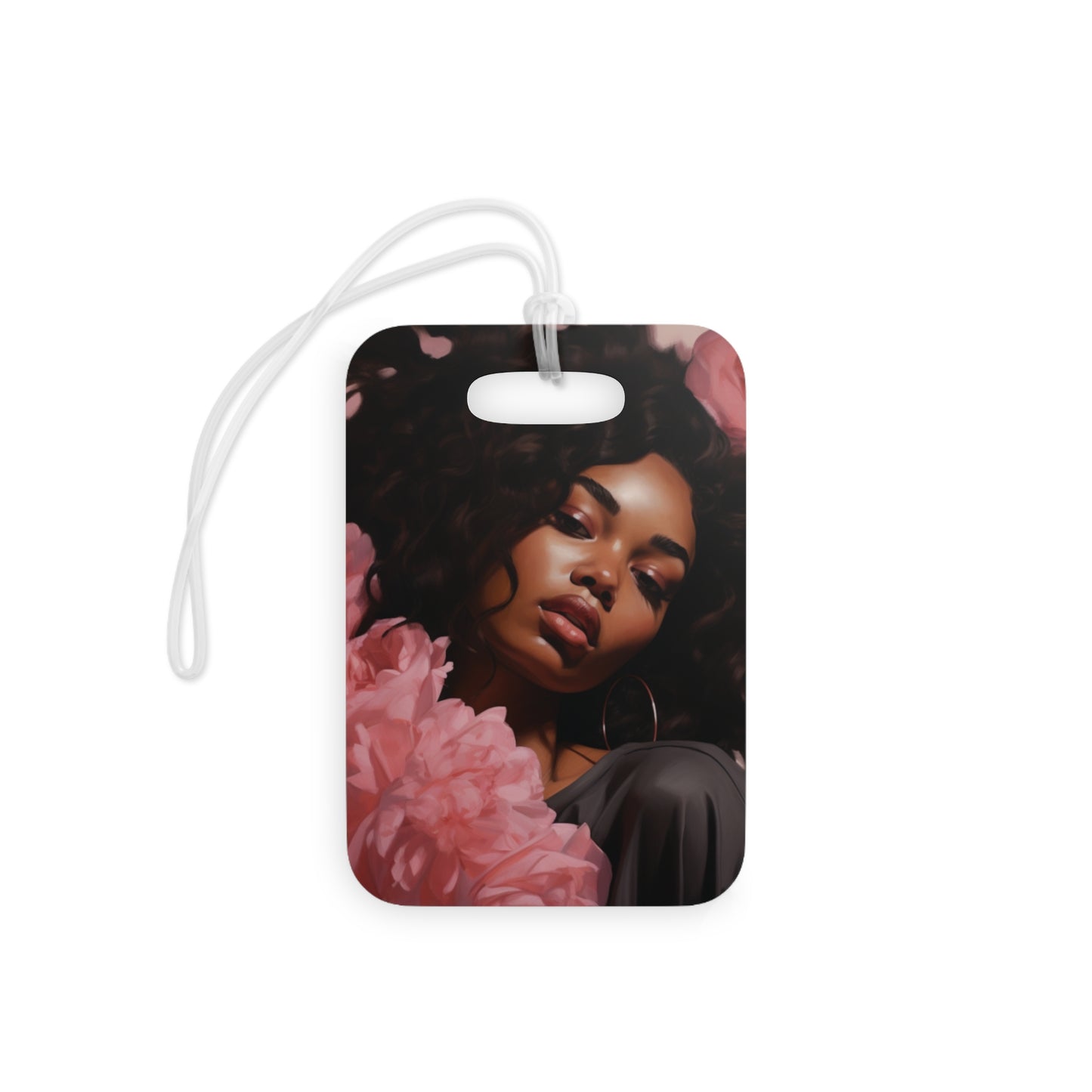 Beautiful Black Woman With Pink Flowers Luggage Tag - #1
