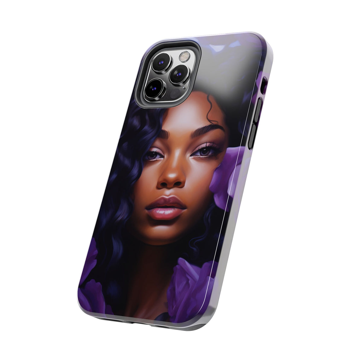 Beautiful Black Woman With Purple Flowers Tough Phone Case