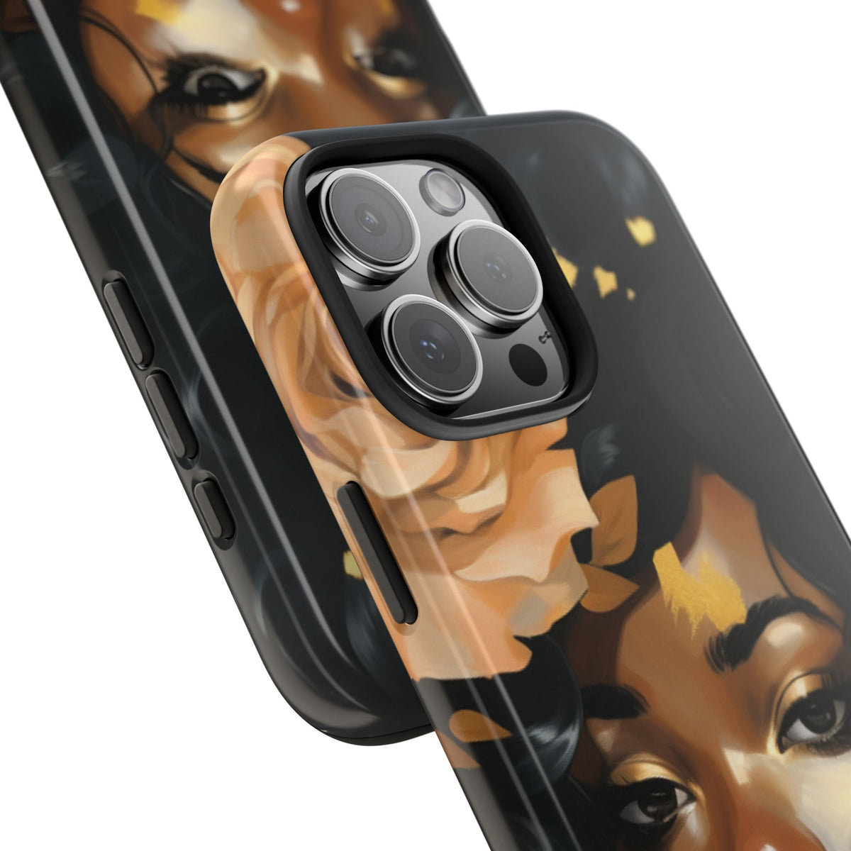 Beautiful Black Woman With Gold Flowers Tough Phone Case