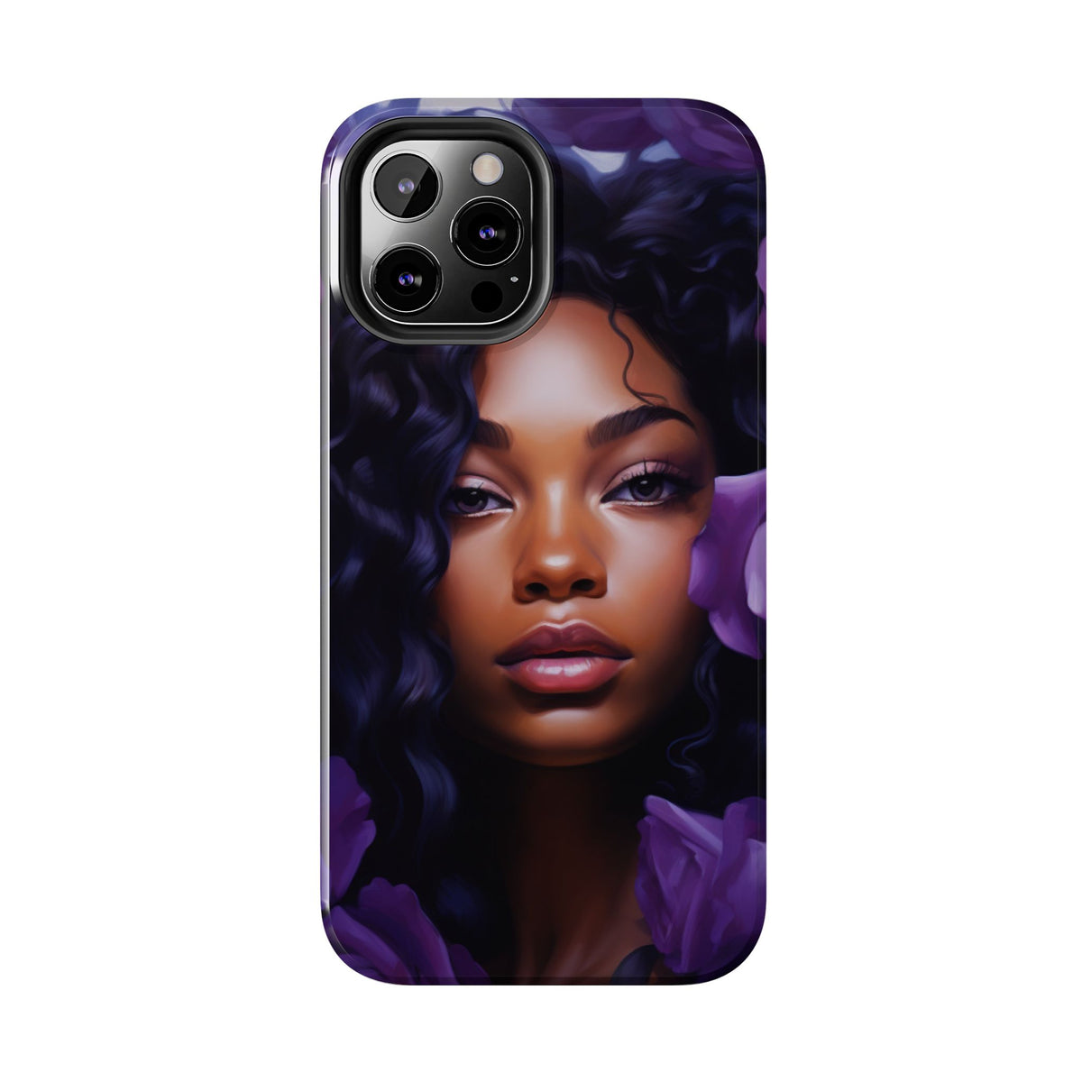 Beautiful Black Woman With Purple Flowers Tough Phone Case