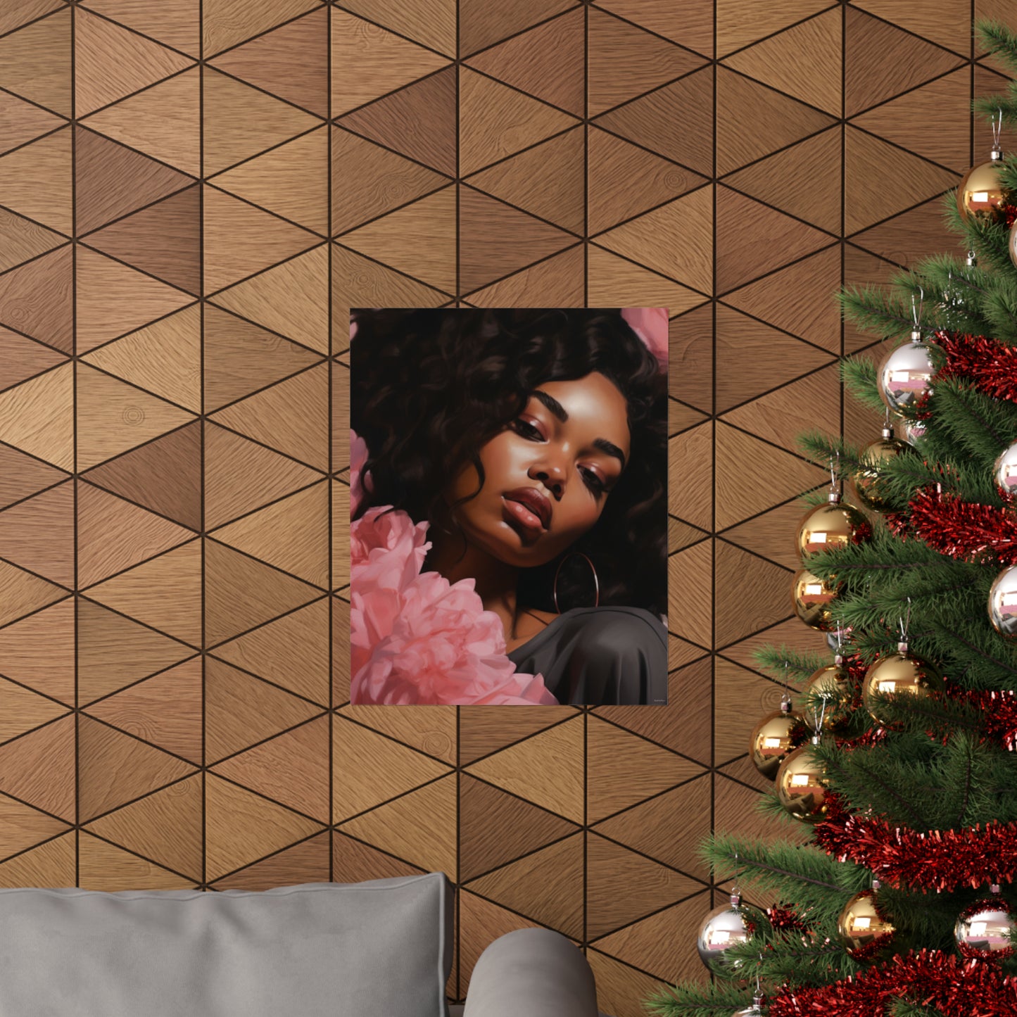 Beautiful Black Woman With Pink Flowers Vertical Poster - #1