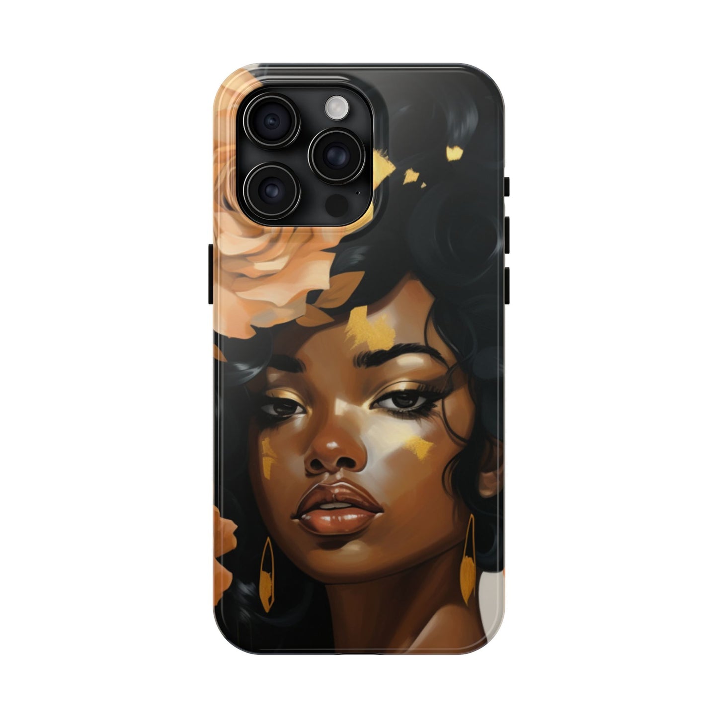 Beautiful Black Woman With Gold Flowers Tough Phone Case