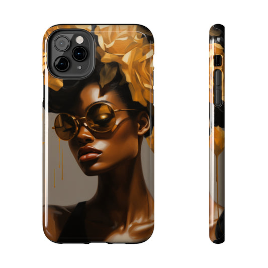 Beautiful Black Woman With Gold Flowers Tough Case For iPhone - #3