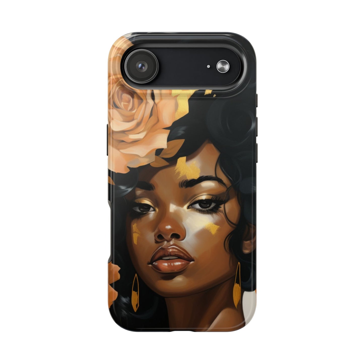 Beautiful Black Woman With Gold Flowers Tough Phone Case