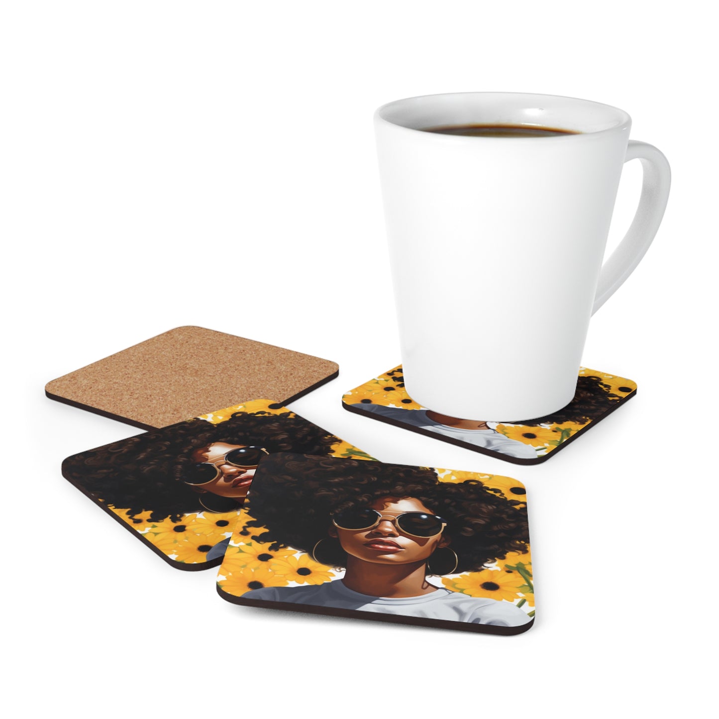 Beauty Unbound With Daisies Corkwood Coaster Set of 4