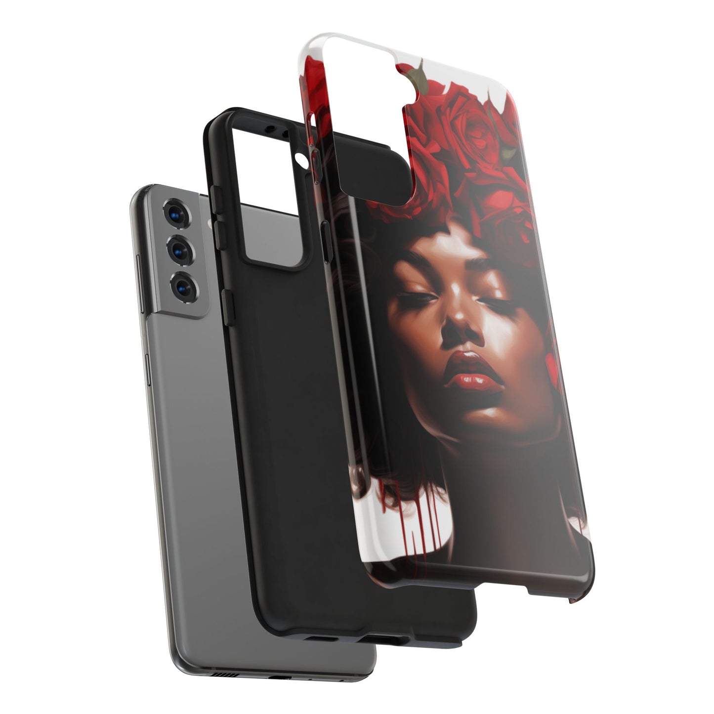Beautiful Black Woman With Red Flowers Tough Phone Case